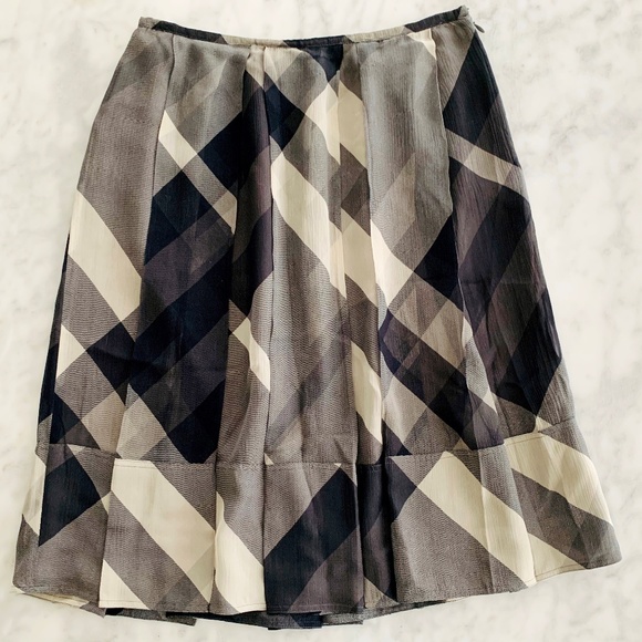 Burberry Dresses & Skirts - Burberry Silk Midi-Skirt Check Grey Black Tan 4